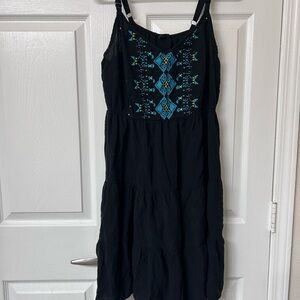 torrid Black Midi Dress with Blue Embroidered Front
